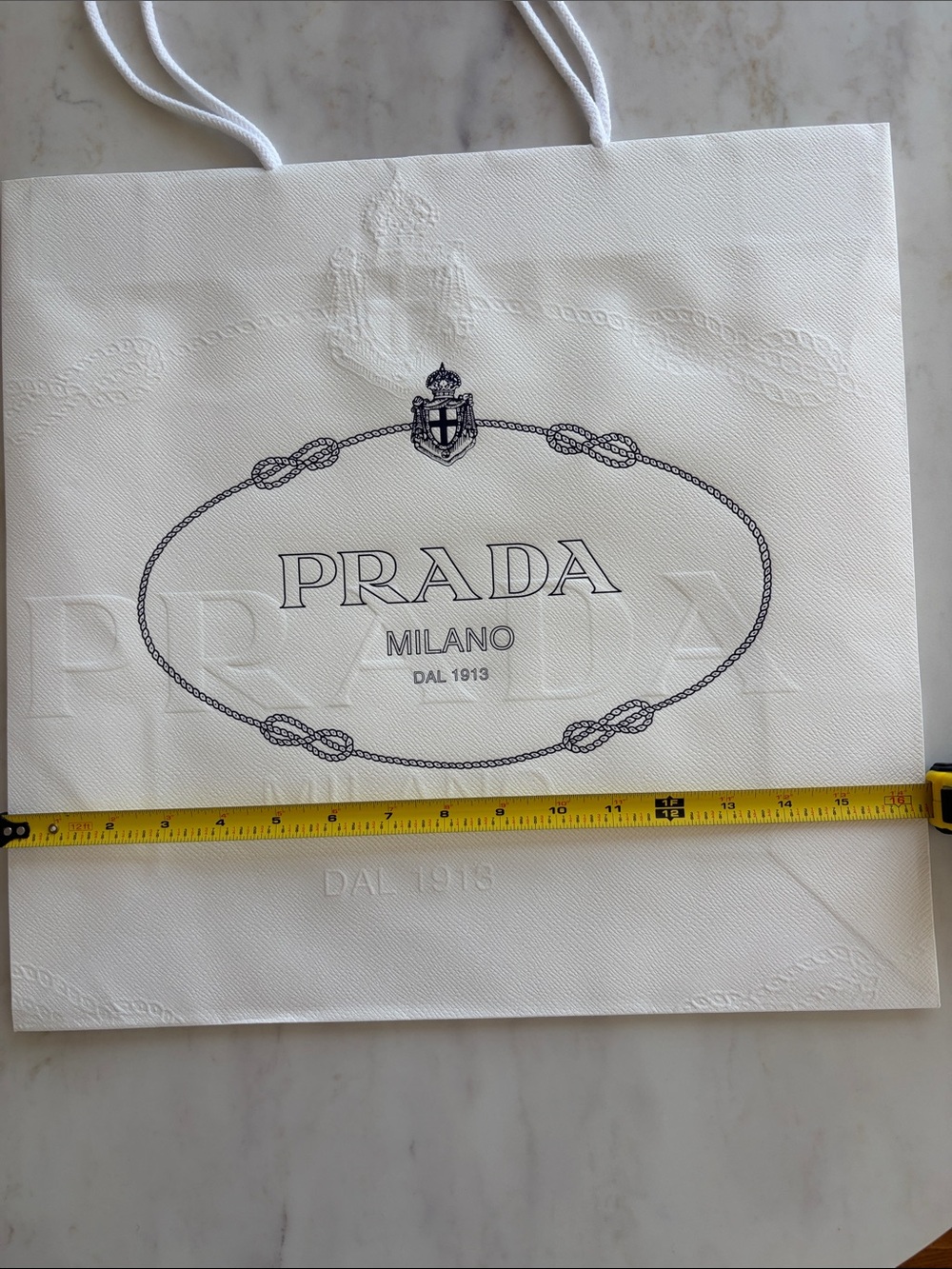 Prada White & Navy Logo Paper Bag - Picture 3 of 4